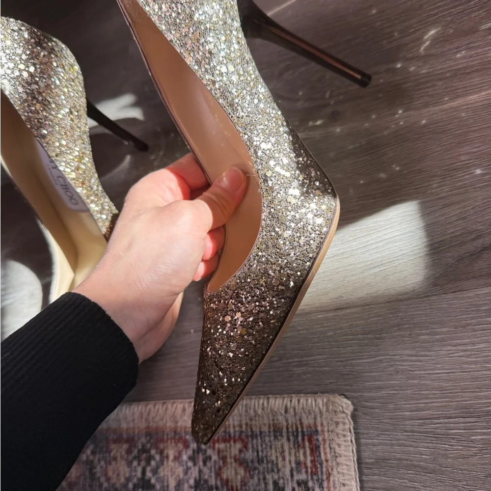 Jimmy Choo Classic Sparkling Glitter Gold Abel Heels - Picture 4 of 12